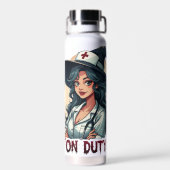 Funny Witchy Nurse zum Zoll Trinkflasche (Rückseite)
