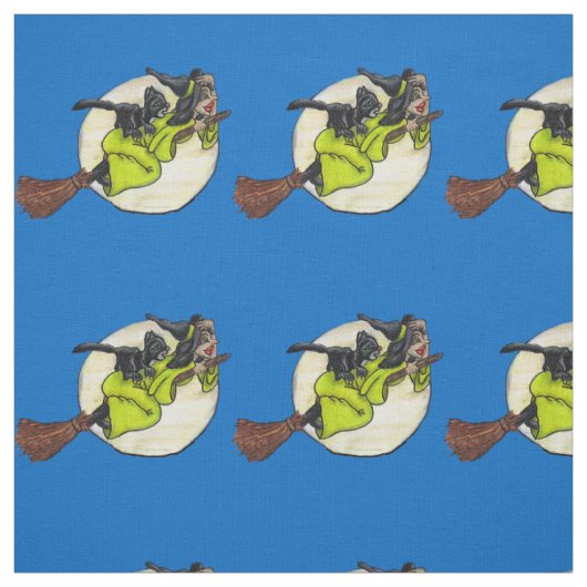 Funny Witz fliegen auf Broom mit Schwarzer Katze M Stoff (Muster)