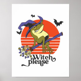 Funny Witz Frog Riding Broomstick Halloween Poster
