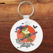 Funny Witz Frog Riding Broomstick Halloween Schlüsselanhänger (Vorderseite)