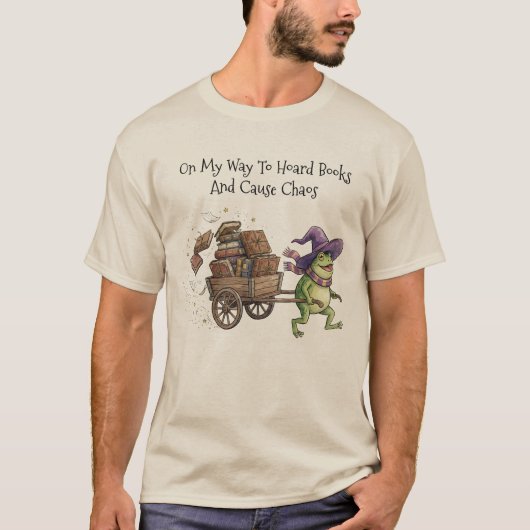 Funny Wizard Frog Hoarding Books Reading T-Shirt (Vorderseite)