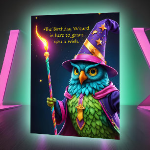 Funny Wizard Owl Grants Magie Geburtstag Wish Brig Karte