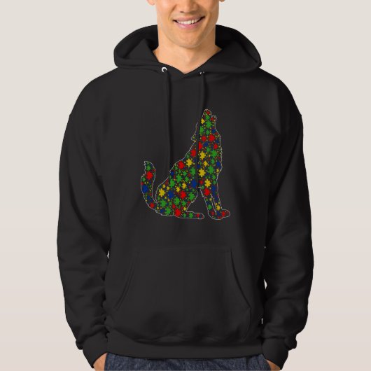 Funny Wolf Animals Puzzle Stücke Autismus Bewussts Hoodie (Vorderseite)