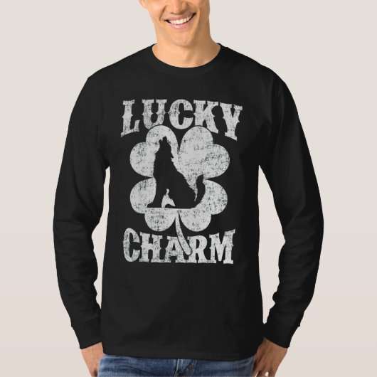 Funny Wolf Kleeblatt Lucky Charm Wolf St Patrick's T-Shirt (Vorderseite)