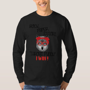 Funny Wolf Rock Paper Schere Throat Punch I Win T-Shirt