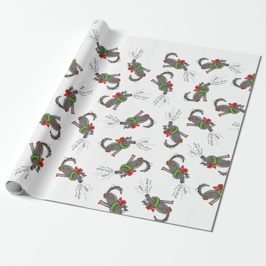 Funny Wolf Weihnachten glücklicher Urlaub Geschenkpapier (Ungerollt)