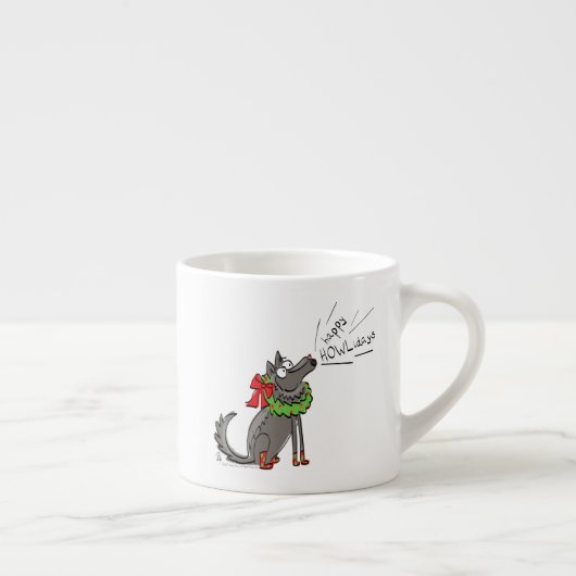 Funny Wolf Weihnachts-Happy Howlidays Holiday Espressotasse (Rechts)