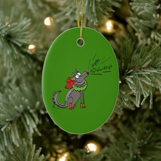 Funny Wolf Weihnachts-Happy Howlidays Holiday Keramik Ornament (Baum)