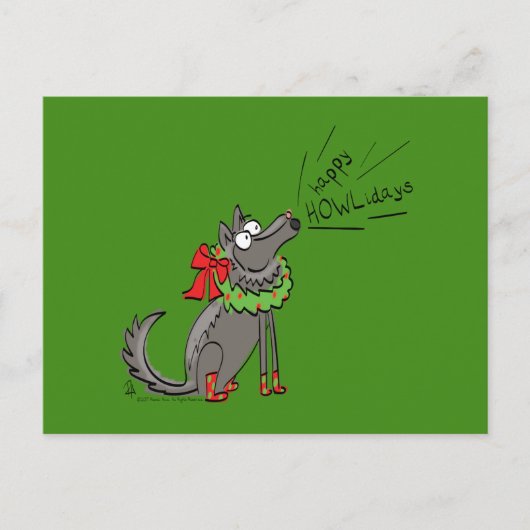 Funny Wolf Weihnachts-Happy Howlidays Holiday Postkarte (Vorderseite)