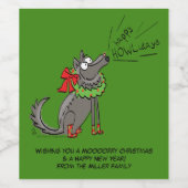 Funny Wolf Weihnachts-Happy Howlidays Holiday Weinetikett (Einzelnes Label)