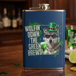 Funny Wolfin Down Green Brews St Patricks Day Flachmann