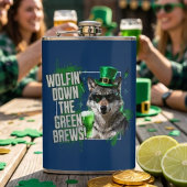 Funny Wolfin Down Green Brews St Patricks Day Flachmann