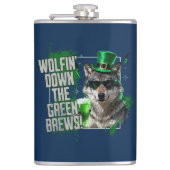 Funny Wolfin Down Green Brews St Patricks Day Flachmann (Vorderseite)