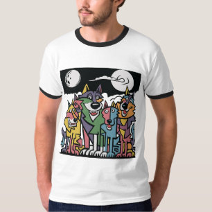 Funny Wolves und Full Moon Abstrakte Kunst T-Shirt