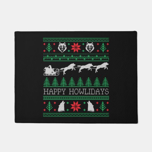 Funny Wolves Wolf Lover Ugly Christmas Sweater Fußmatte (Vorderseite)