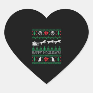 Funny Wolves Wolf Lover Ugly Christmas Sweater Herz-Aufkleber
