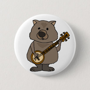 Funny Wombat Cartoon Banjo Button