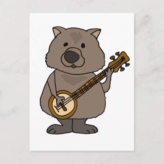 Funny Wombat Cartoon Banjo spielen Postkarte (Vorderseite)