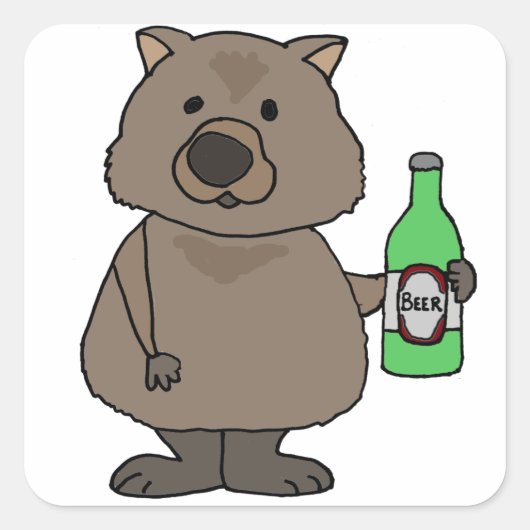 Funny Wombat Drink Flasche Bier Cartoon Quadratischer Aufkleber (Vorderseite)