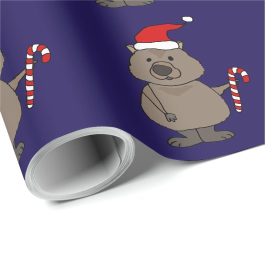 Funny Wombat in der Weihnachtsmannmütze Weihnachte Geschenkpapier (Rolleneckpunkt)