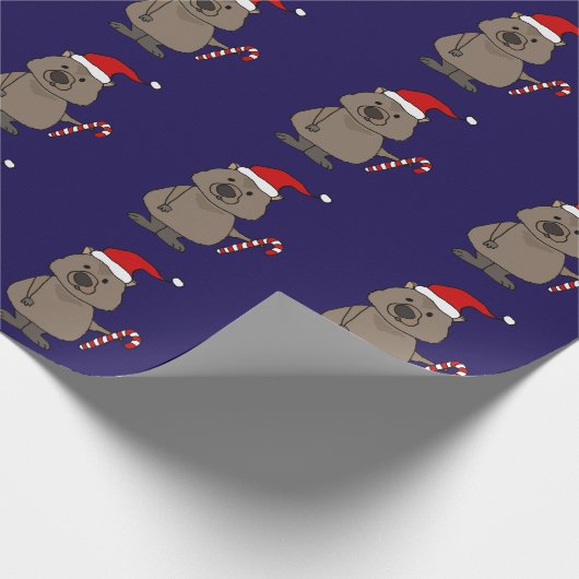 Funny Wombat in der Weihnachtsmannmütze Weihnachte Geschenkpapier (Ecke)