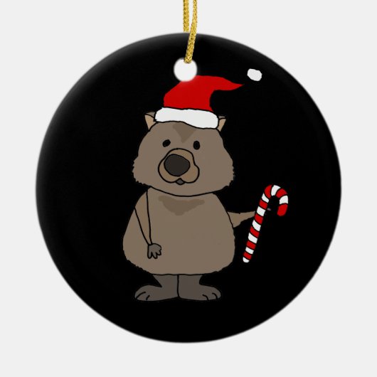 Funny Wombat in der Weihnachtsmannmütze Weihnachte Keramik Ornament (Vorne)