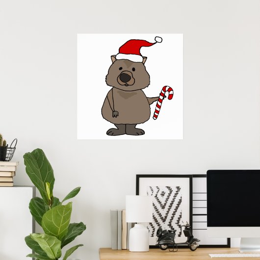 Funny Wombat in der Weihnachtsmannmütze Weihnachte Poster (Heimbüro)