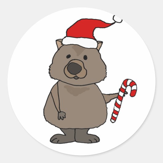 Funny Wombat in der Weihnachtsmannmütze Weihnachte Runder Aufkleber (Vorderseite)