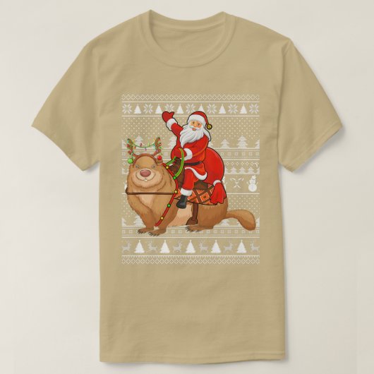 Funny Wombat Lover Santa Riding Wombat Ugly Christ T-Shirt (Design vorne)