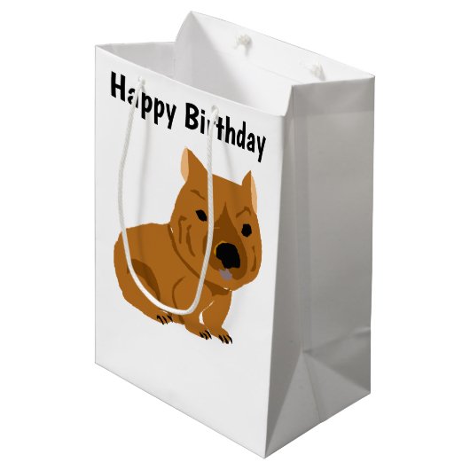 Funny Wombat Primitive Art Mittlere Geschenktüte (Vorderseite Schrägansicht)