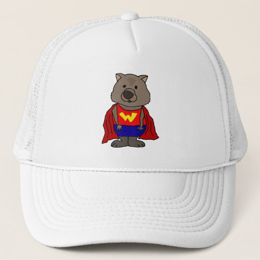 Funny Wombat Superhero Cartoon Truckerkappe (Vorderseite)