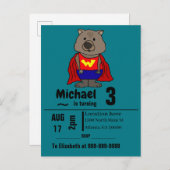 Funny Wombat Superhero Geburtstagsparty Einladungspostkarte (Vorne/Hinten)