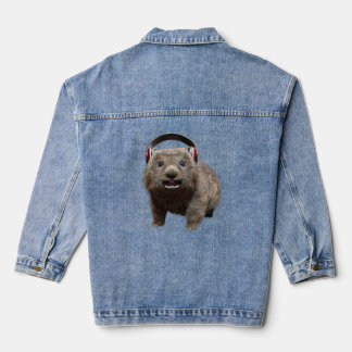 Funny Wombat with headphones Cool Animal Jeansjacke