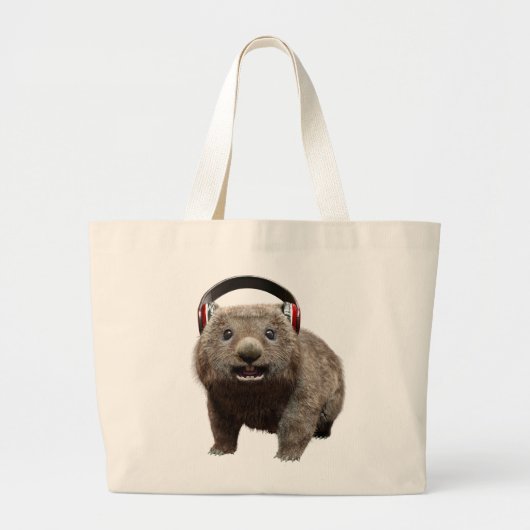 Funny Wombat with headphones Cool Animal Jumbo Stoffbeutel (Vorne)