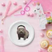 Funny Wombat with headphones Cool Animal Pappteller (Party)