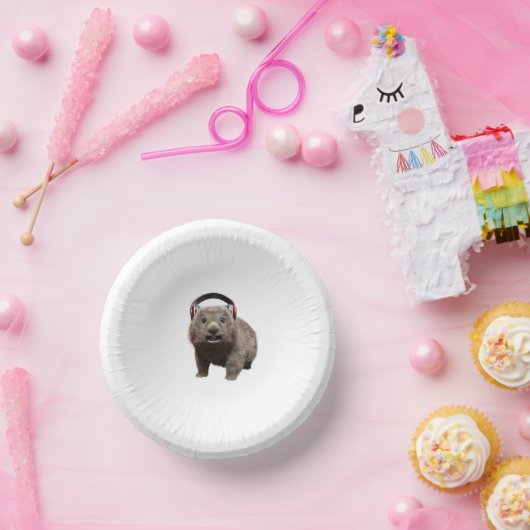 Funny Wombat with headphones Cool Animal Pappteller (Party)