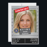 Funny Womens Police Mugshot Birthday Joke Einladung<br><div class="desc">Funny women Birthday Police mugshot Schwarz und Weiß. kann den Filter in eine andere Farbe ändern, wenn Sie nicht schwarz und weiß für das Gesicht gewollt. Funny Geburtstag Verdächtigen suchen Informationen Einladung. Große Witzeinladung, wo die Familie Informationen darüber sucht, ob die Person einen Geburtstag hat oder nicht. Kann für Männer...</div>