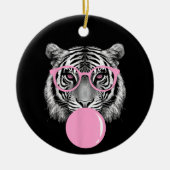 Funny Women's Tiger Brille & Pink Bubble Gum Anim Keramik Ornament (Vorne)