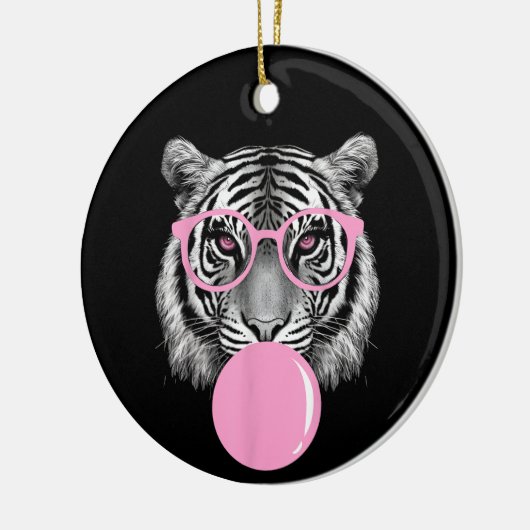 Funny Women's Tiger Brille & Pink Bubble Gum Anim Keramik Ornament (Links)