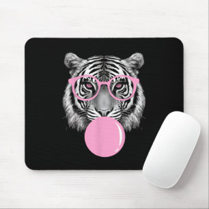 Funny Women's Tiger Brille & Pink Bubble Gum Anim Mousepad