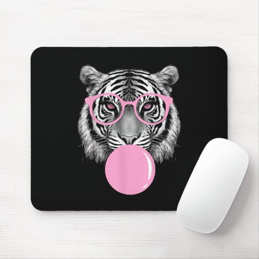Funny Women's Tiger Brille & Pink Bubble Gum Anim Mousepad (Mit Mouse)