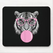 Funny Women's Tiger Brille & Pink Bubble Gum Anim Mousepad (Vorne)