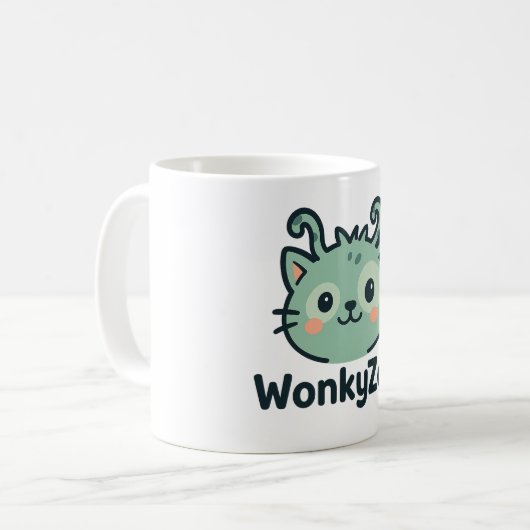 Funny Wonky Cat Coffee Tasse | Wonky Zoo (Vorderseite Links)