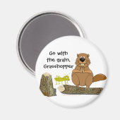 Funny Wood Turning Beaver und Grasshopper Cartoon Magnet (Vorderseite/Rückseite)