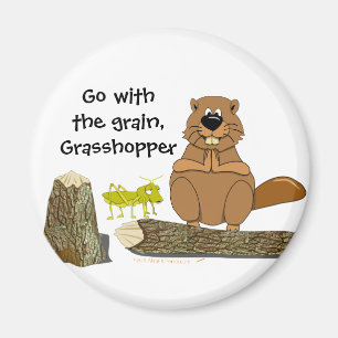 Funny Wood Turning Beaver und Grasshopper Cartoon Magnet