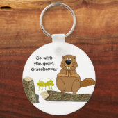 Funny Wood Turning Beaver und Grasshopper Cartoon Schlüsselanhänger (Vorderseite)