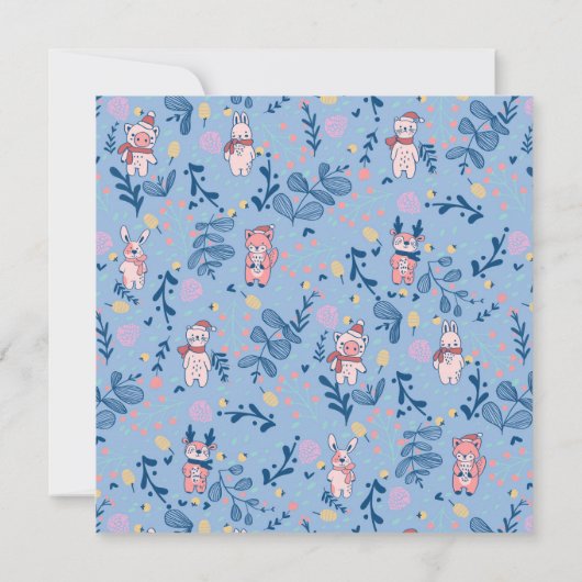 Funny Woodland Friends  Blue Winter Forest Pattern Save The Date (Rückseite)