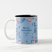 Funny Woodland Friends Blue Winter Forest Pattern Zweifarbige Tasse (Links)