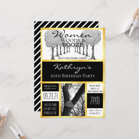 Funny Woodsy Frau Getaway Einladung (Vorderseite/Rückseite Beispiel)