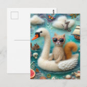 Funny Woolie Swan Float mit Katze Postkarte (Vorne/Hinten)